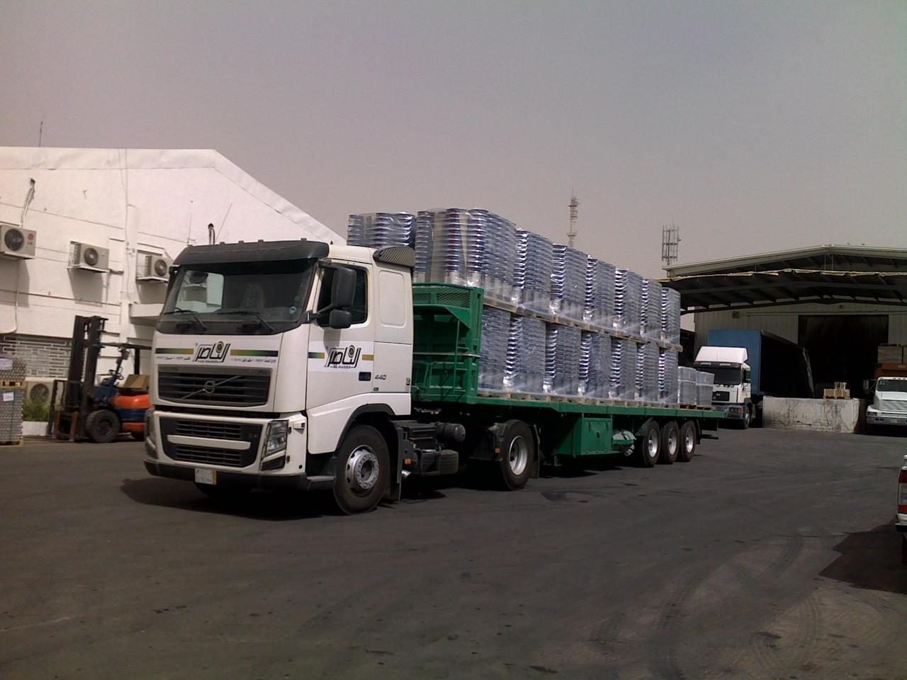 Loaded flatbed at a warehouse
